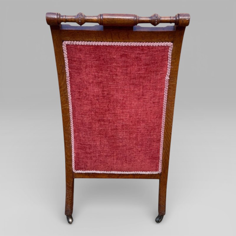 Antique Victorian Pair Of Ladies And Gentlemen’s Red Gothic Revival Oak Chairs - Image 13